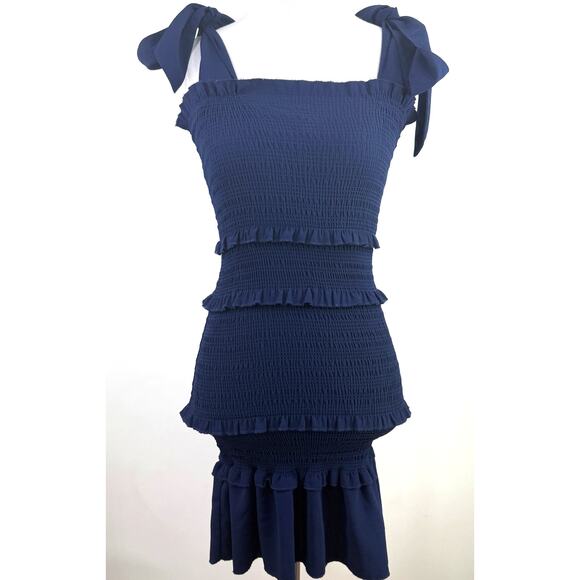 Alter’d State Navy Blue Ruffle Smocked Shoulder Tie Bodycon Dress Size XS - Picture 1 of 7